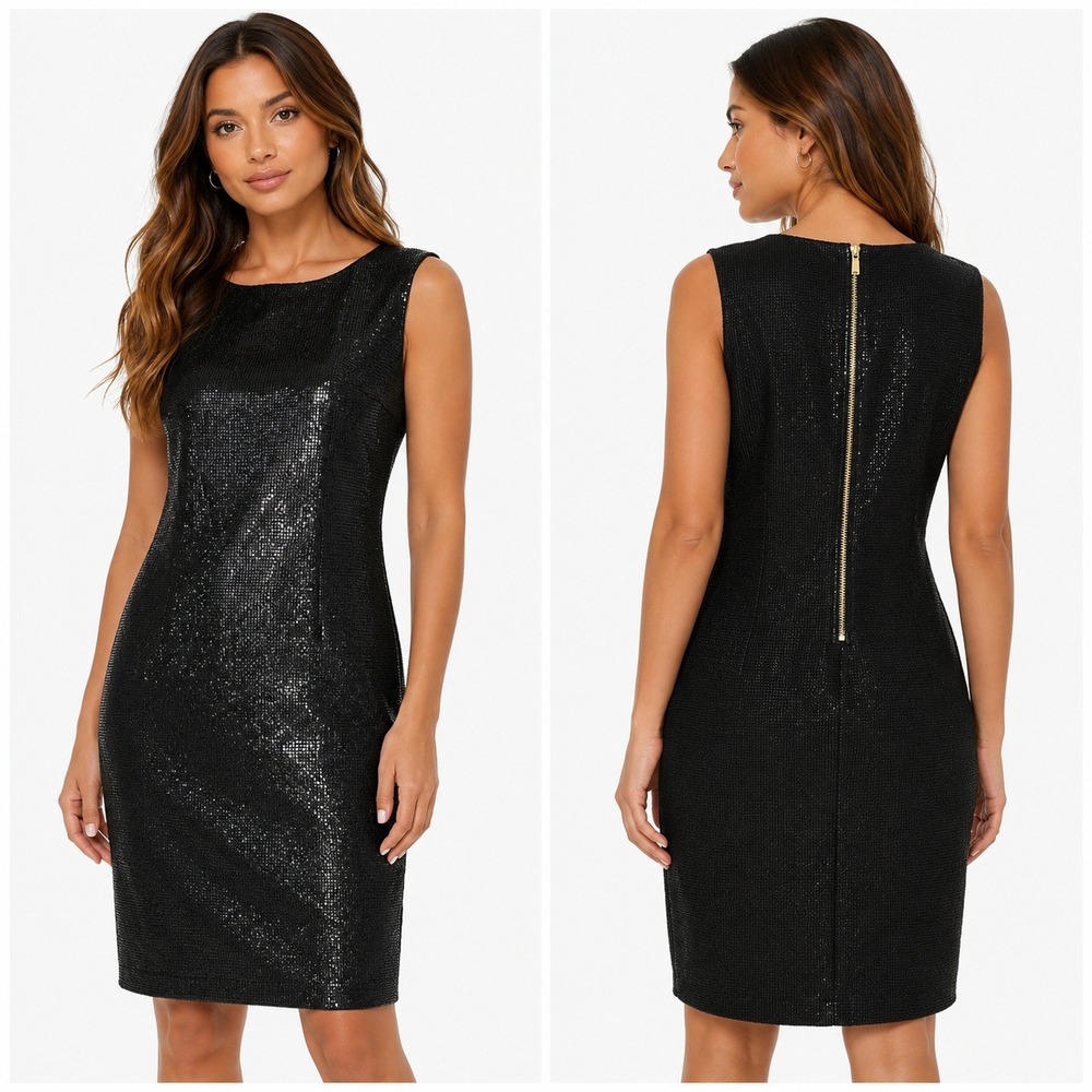 St. John‎ Black Dress Metallic Sparkle Front 10